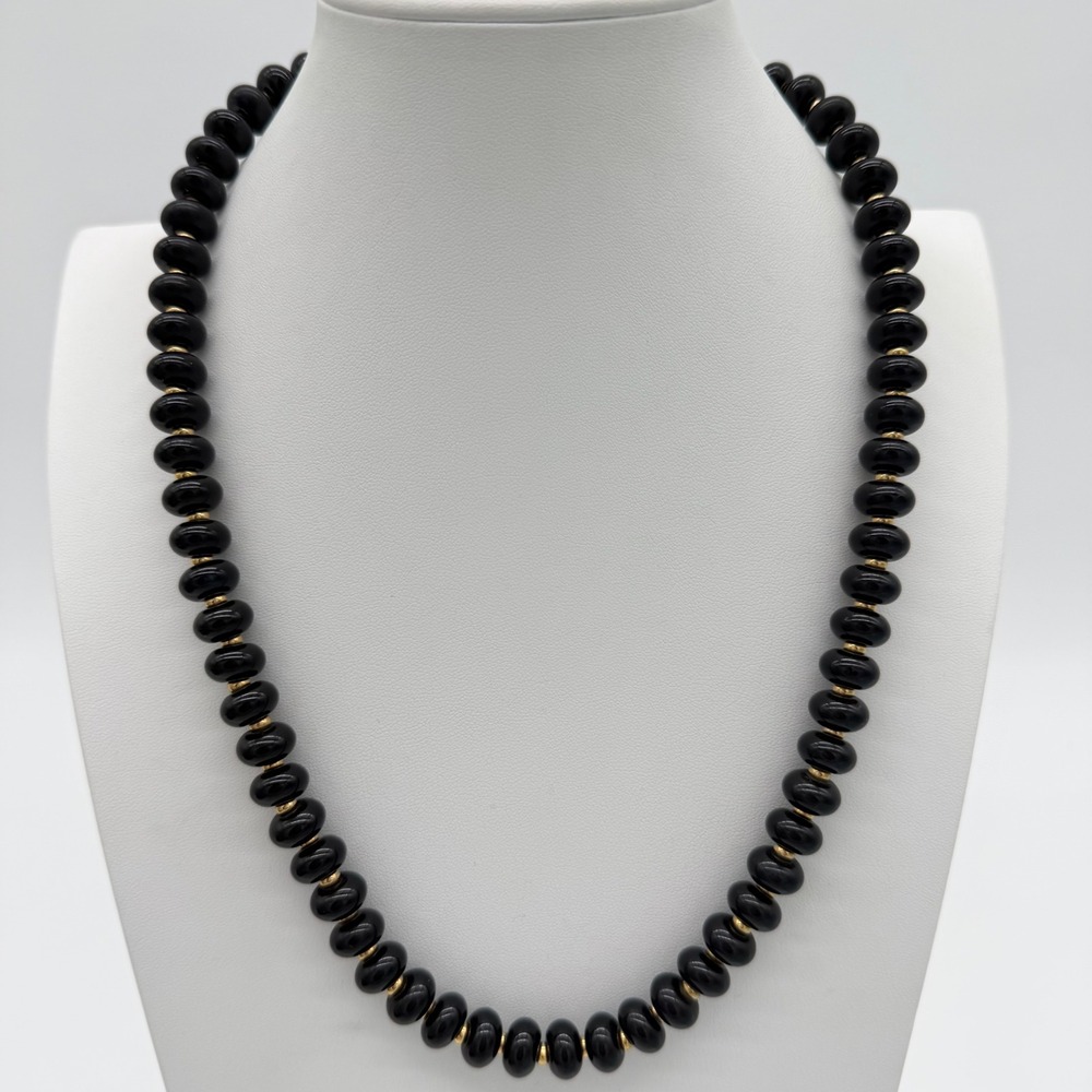 Napier Black Beaded Necklace Gold Tone Clasp Signed Vintage Statement Jewelry